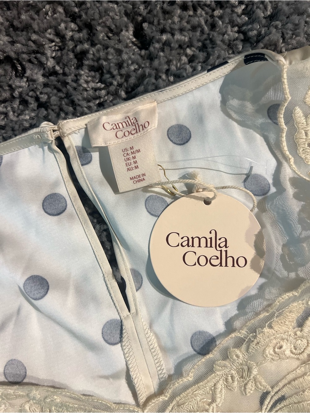 Camila Coelho Cream and Black Polka Dot Lace-Trim Dress - Picture 5 of 8